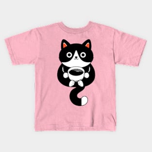 Cat Drinking Coffee Kids T-Shirt